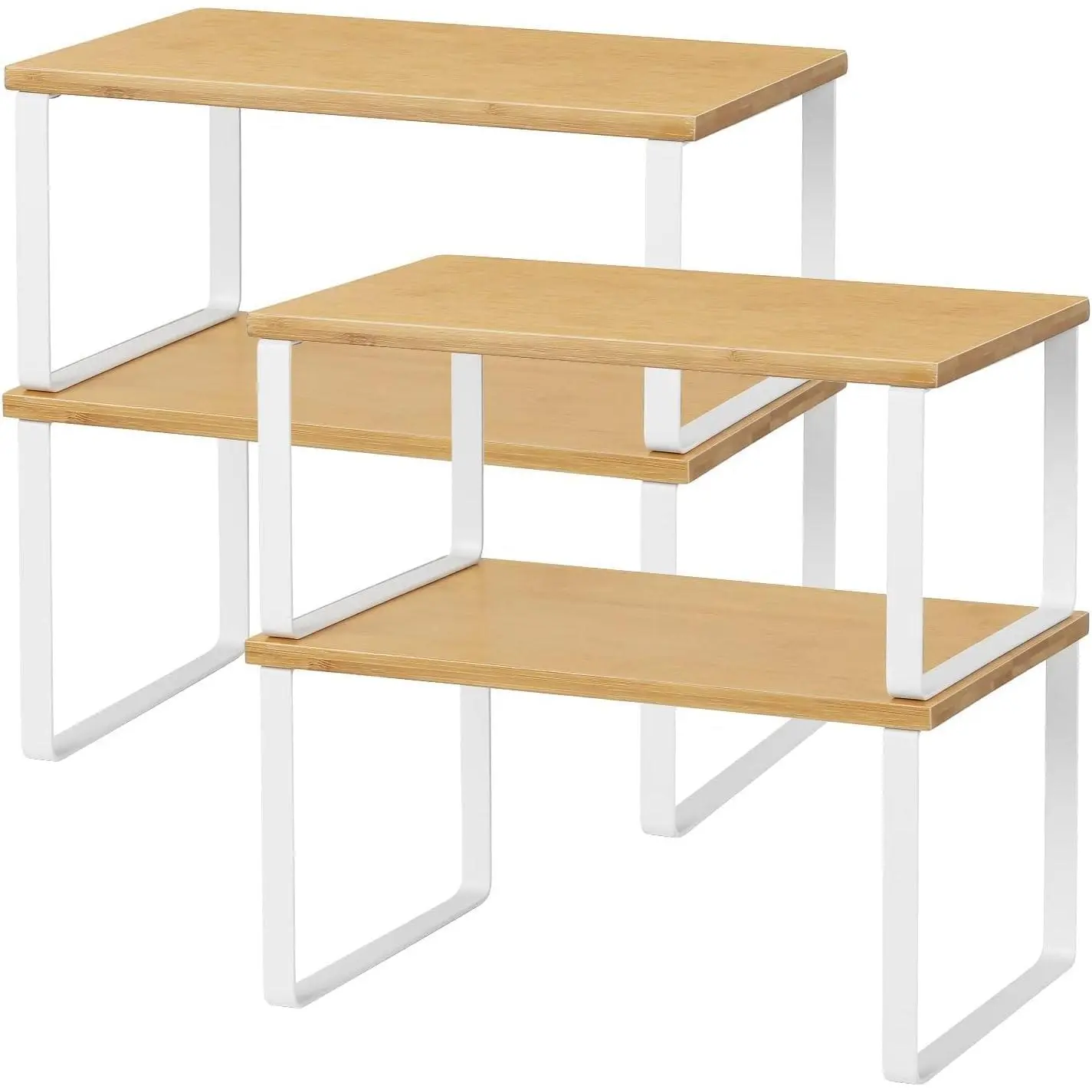 Bamboo Cabinet & Counter Shelf Organizer - Adjustable, Stackable, Expandable, 4-Piece Set, Cabinet And Counter