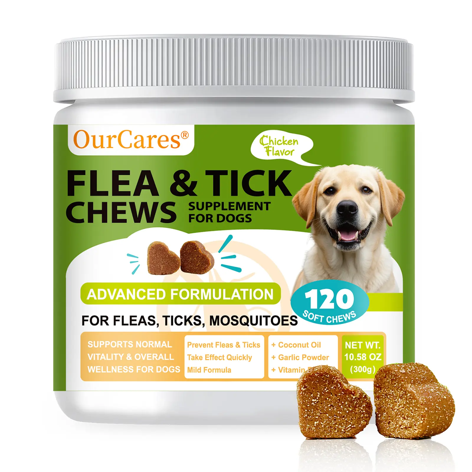 OURCARES Bites Prevention    Natural Chicken Flavor 120 Count chrelief support yoyo bay immune  probiotics for   tick calming aid dog omega day supply canine nutritional supplement health  chew mushroom powder active ingredient ani    seasonal pet
