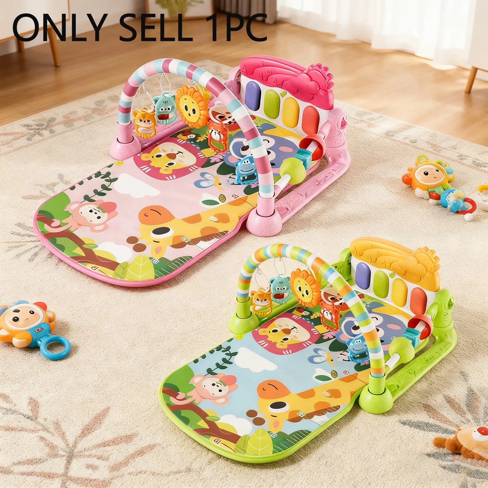 Baby Kick Piano Mat with Guardrail, Musical Fun Piano Toy Pad with Hanging Mirror, Interactive Toys for Infants, Infant Play Mat, Newborn Play Mat, Christmas Gift, Play Mat for Babies