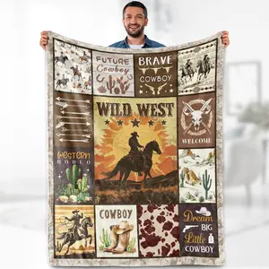 Western Cowboy Blanket Gifts for Men Kids Boys Wild West Print Rustic Country Native American Living Room Decor Soft Cozy Bed Couch Plush Birthday Christmas Lightweight Blanket