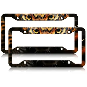 2Pcs Tiger Face Fancy License Plate Frames, Animal Aluminum Metal License Plate Holder Car Accessory, Car Decorative Tag Frames for Standard US 12.2x6.3 Inch