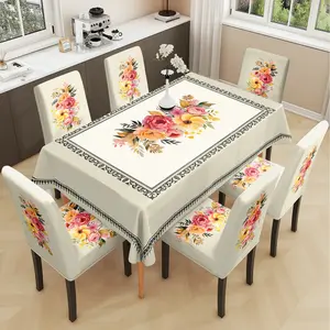 2/5/7PCS Restaurant Chair Tablecloth Covers, Simple Fresh Floral Print, Elastic Polyester Dining Chair Slipcovers, Sewn-Closed Design, Detachable for Cleaning, Suitable for Home, Office and Hotel Chair Decoration