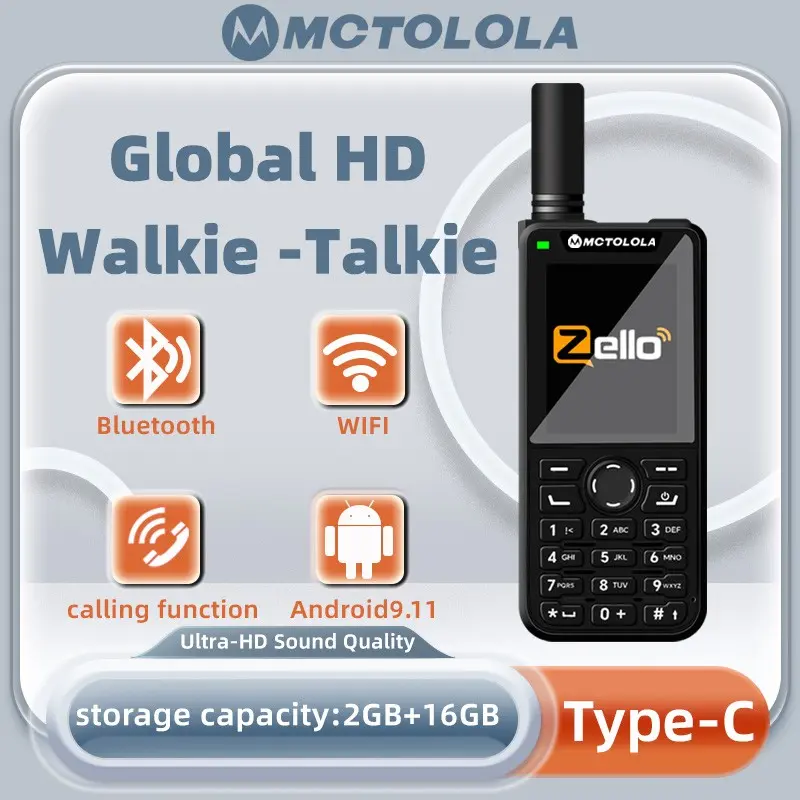 Zello Android system 2.4-inch display supports 2G4G, call function, Wi-Fi Bluetooth handheld walkie talkie covering 8000km, suitable for outdoor camping, wilderness exploration, Travel gadgets