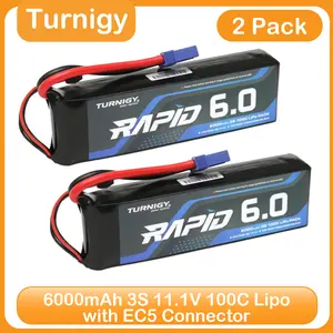 Turnigy Rapid 6000mAh 3S (11.1V) 100C LiPo Battery with EC5 Connector for 1/8 1/10 RC Cars Truck Tank Racing Hobby Buggy Truggy