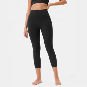Colorfulkoala Women's No Front Seam Yoga Capri 21" Dreamlux High-Waisted Tummy Control Workout Leggings with Hidden Pocket Petite Length