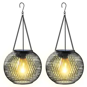 APZZLOXH Solar Lantern Outdoor, Upgraded Hanging Lights Outdoor Garden Metal Lanterns Decorative Lighting Powered Waterproof Tree for Yard Patio Pathway, IP65,Black