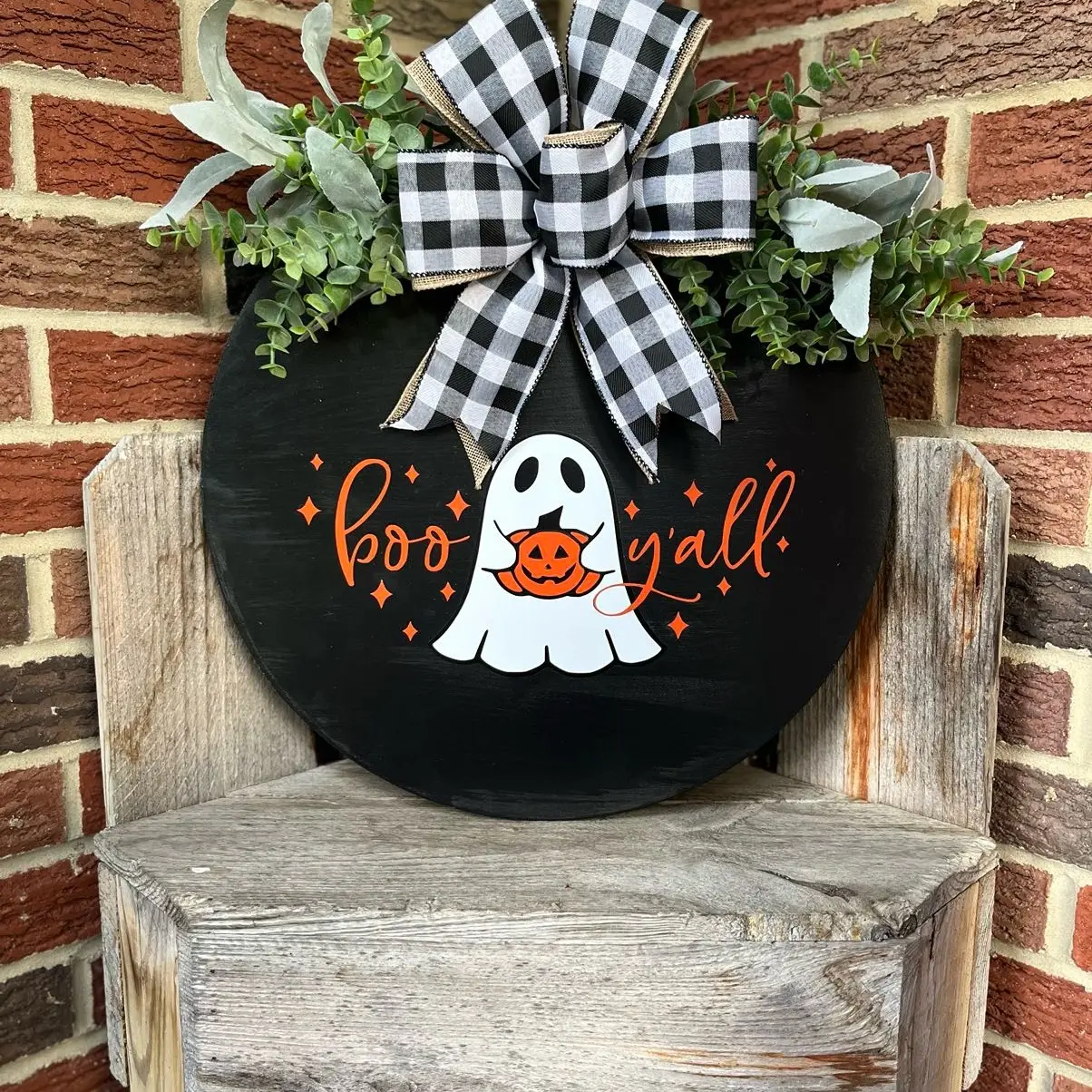 Boo Y’all Door Hanger, Halloween Front Door Sign, Halloween Decor