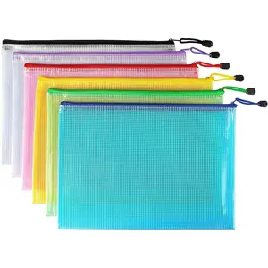 6 Pack Mesh Zipper Pouch Bags, Waterproof Zipper Pouch Zip File Folders for Organization School Office Supplies Travel Storage Bags (Colorful)