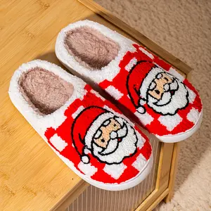 Christmas Plaid & Santa Claus Slippers for Men & Women - Cozy Plush Indoor House Shoes with Red & White Checkered Pattern, Soft Fabric Upper & TPR Sole, Warm Winter Unisex Adult Slippers for Holiday Gifts- Cute Cartoon Santa Design Footwear Boy Flipflop