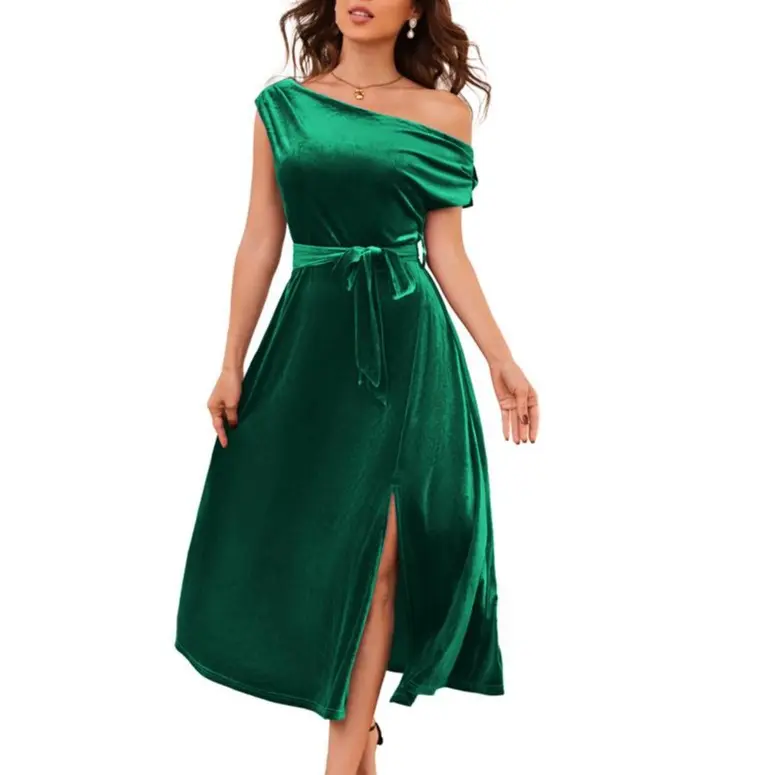 Grace Karin Women's Sleeveless One Shoulder Wrap Velvet Midi Dresses Cocktail Party Elegant Wedding Guest Dresses with Split