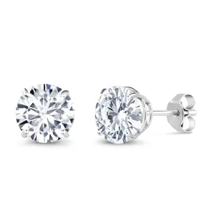 Gem Stone King 1.00 Cttw Round White Lab Grown Diamond 18K White Gold Stud Earrings | Gold Earrings For Women Men