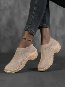 Women's Breathable Mesh Thick Sole Dad Shoes, Anti-Slip Slip-On Sock Sneakers, Daily Commute Outdoor Walking Shoes