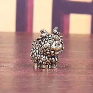Pure Brass Twelve Zodiac Cartoon Sheep Copper Figurine Craft Ornament, Handmade Collectible Decorative Statue for Home Office, Home Decor Accessory