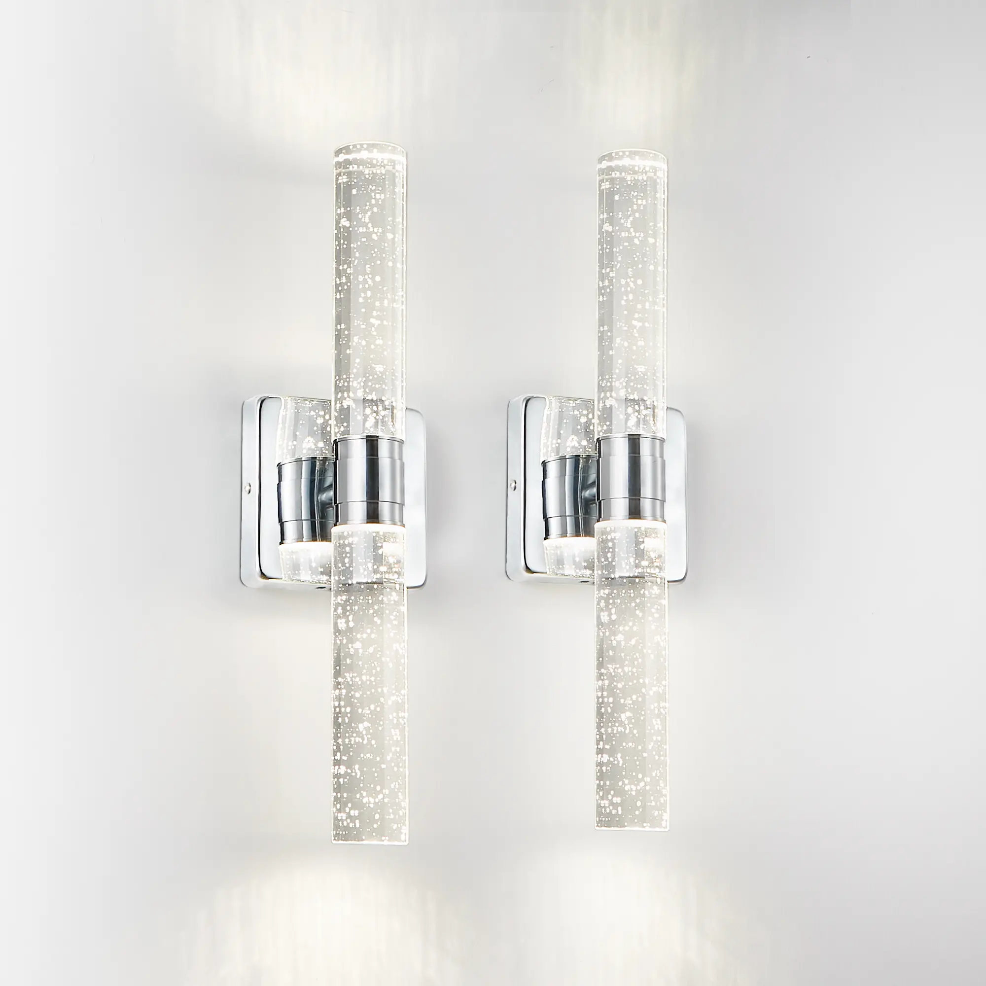 Modern Bubble Crystal LED Wall Sconce - Chrome 10W Indoor Lighting Fixture, Wall-Mount Up-Down Lamp for Bathroom Vanity Mirror Decor, Wall Anchors, Contemporary