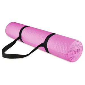 Fitvids 1/4” High Density Thick Non Slip Workout Yoga Mat and Carry Strap, Pink