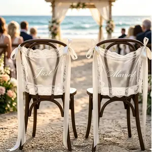 Lacy Just Married Letter Banners with Ribbon Accents, 2-Piece Wedding Sweetheart Table Chair Decor for Bride Groom Seats (Wedding & Home Festive Party Supplies), Two Pieces