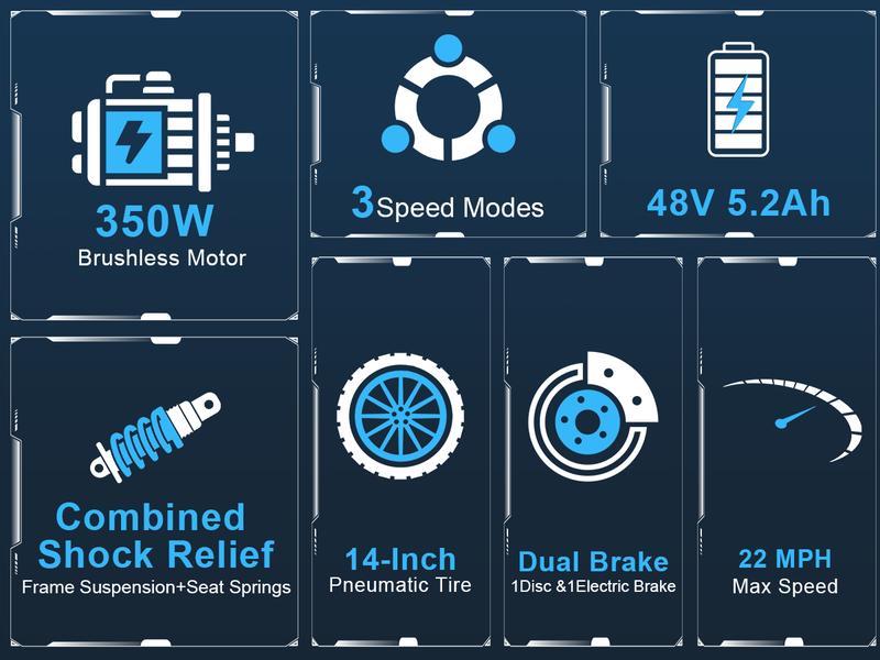 Electric Bike for Adults, 350W Powerful Motor Up to 22MPH, 48V 5.2Ah Battery 22 Miles Range, Lightweight 14" Commuter Folding E-Bike with Dual Brakes, LCD Display & Pedal Assist,Ebike