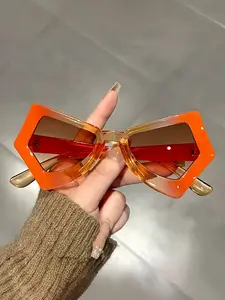 Women's Polygon Irregular Large Frame Fashion Cat Eye Butterfly Glasses, Decorative Lens, Perfect for Posing, Winter Skiing, Casual Style, All Seasons