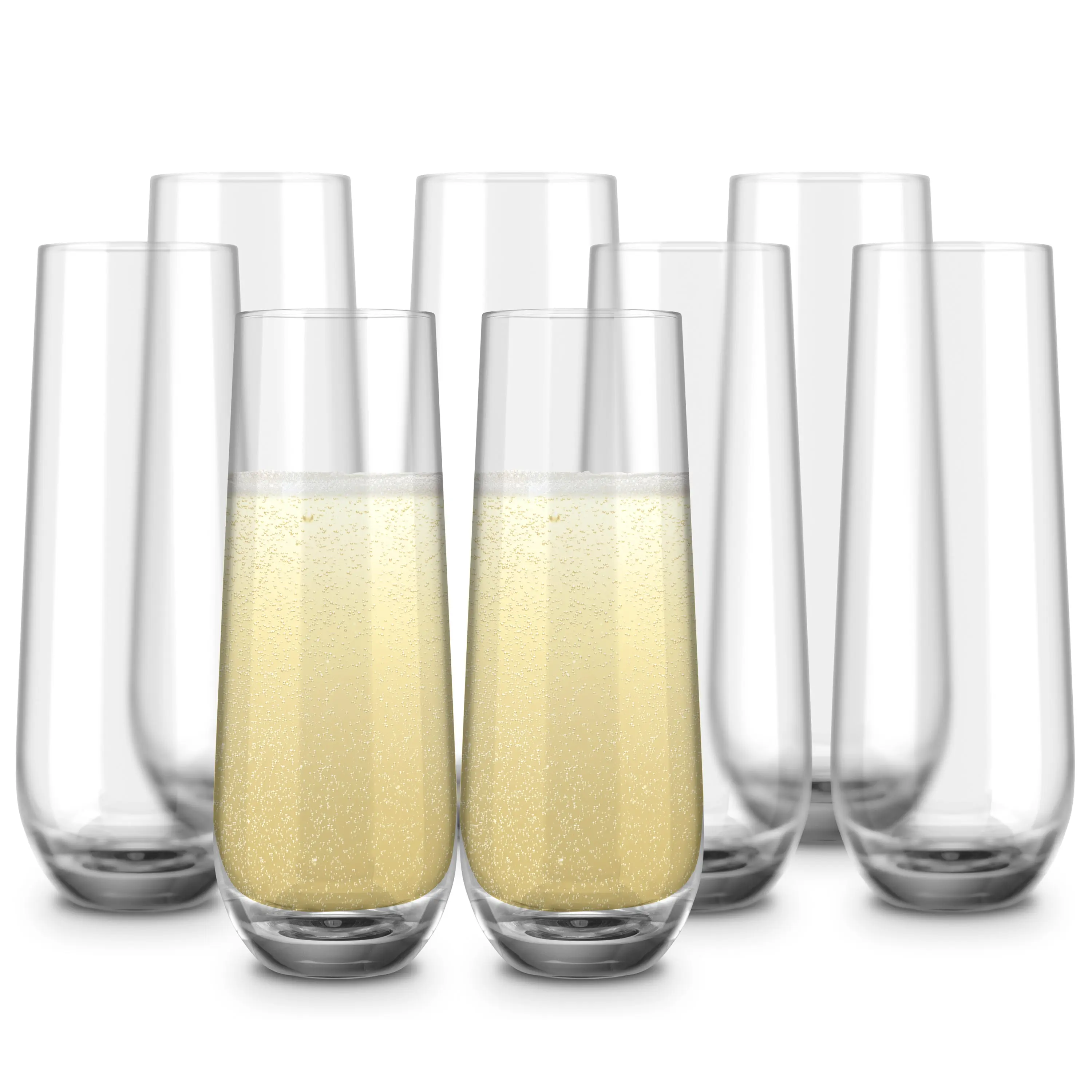 Elegant Stemless Champagne Flutes Set of 8 – 9.4 Oz Clear Glass Prosecco & Mimosa Cups, Dishwasher & Freezer Safe