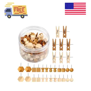 120Pcs Wooden Thumb Tacks, 7 Shapes Push Pins for Cork Board Decoration