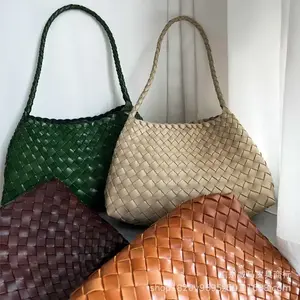 In Stock Rakuten Hot-Selling Women's Genuine Leather Woven Shoulder Bag Fashionable and Unique Top Layer Cowhide Basket Handbag