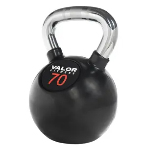 Valor Fitness Equipment Chrome-Handle Rubber-Coated Kettlebells (8-70lbs) for Weight Training, Sports & Outdoor Fitness
