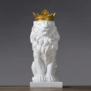 Crown Lion Resin Sculpture for Modern Home Decor