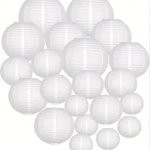 21PCS Paper Lantern Party Supplies Set, Paper Lantern Party Decoration, Wedding Graduation Hanging Paper Lantern White Birthday Decoration Round Chinese Lantern