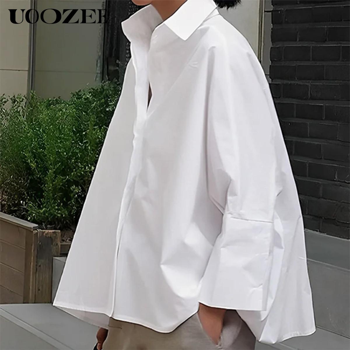 UOOZEE Women's Loose Oversized Collared Lapel Blouse - Polyester Fabric, Basic Style, Comfortable Longsleeve Lady Top for Commuting, Office, Fall Occasions,summervibes