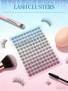 Luxury Wispy Individual Lash Clusters, 9-12mm Mixed Length with Soft Thin Band for Seamless Blending, Fluffy Volume Eyelash Extensions