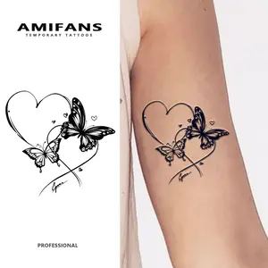 AMIFANS Temporary Tattoo Butterflies & Heart Outline, Semi Permanent Tattoo, Lasting 1-2 Weeks Tattoo, Juice Tattoo, Realistic Tattoo, Romantic Tattoo, Waterproof Temporary Tattoos, Authentic Tattoo Look, Niche Design Tattoo