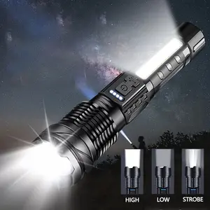 SUPER Bright Zoomable LED lamp, 200m Long Range USB C Rechargeable 6 Light Modes Red Blue Emergency Strobe for Camping Hiking Emergencies High Performance Flashlight