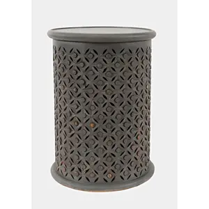 Decker Distressed Hardwood Global Drum End Table