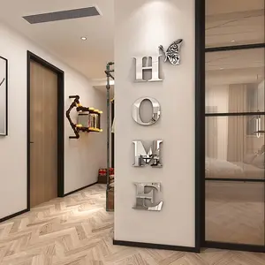 5-Piece Acrylic Mirror Wall Pediment Set, Wall Art Stickers, 3D 'home' Lettering, Space-Themed Decor, Living Room Wall Hanging, Easy DIY Install, Modern Luxurious