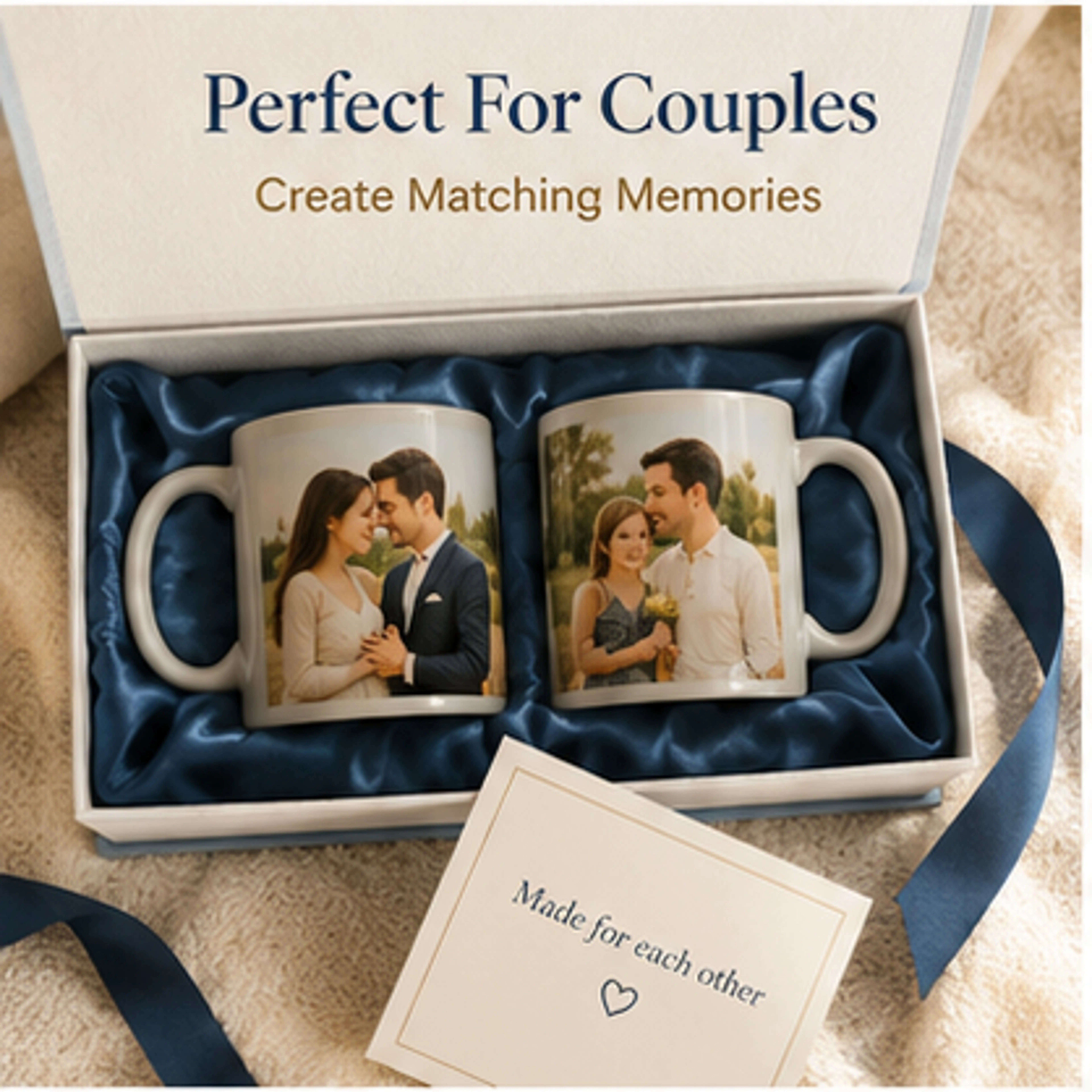 Personalized Couple Mug Gift Set with Luxury Gift Box | Custom Photo Coffee Mugs for Couples | Anniversary, Wedding, Valentine's Day Gift