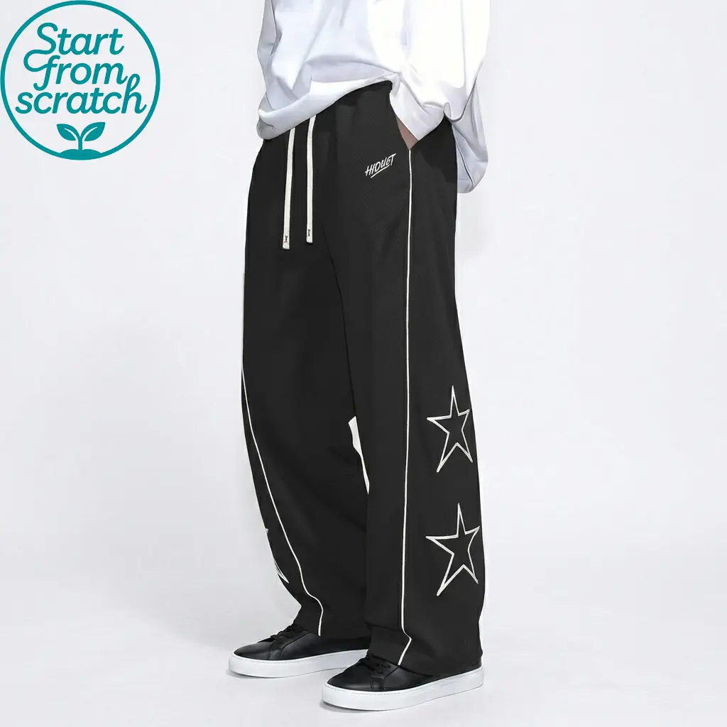 Men’s casual athletic pants featuring American-style stripes and star pattern; quick-dry, loose high-street tactical parachute pants—ideal for street dance and offering an all-in-one sporty-casual look.