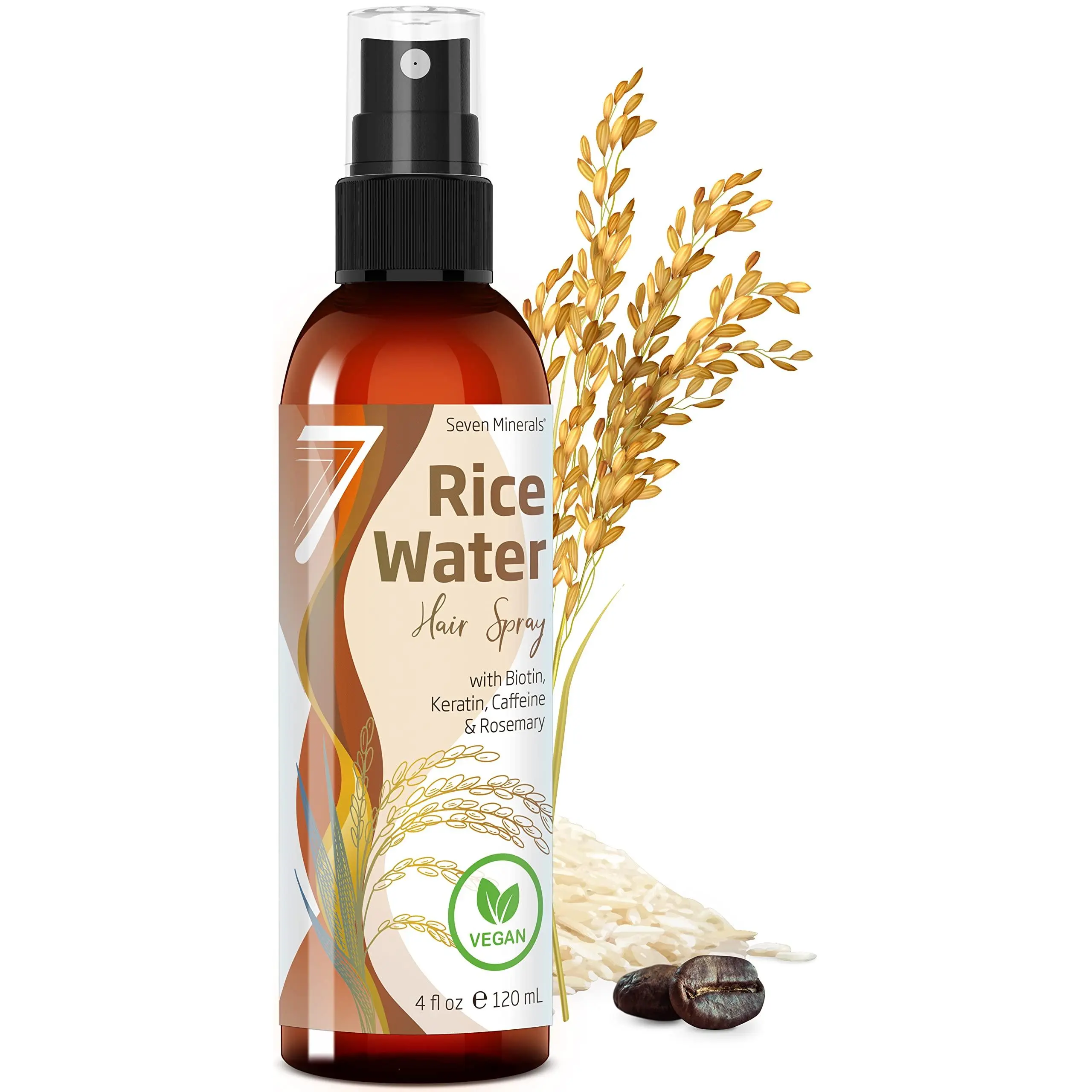 Seven Minerals Rice Water for Hair - Rosemary, Biotin, Keratin Vegan Non-Greasy Spray, Thicker, Longer, Nourishing Haircare Blend Restore Soothing