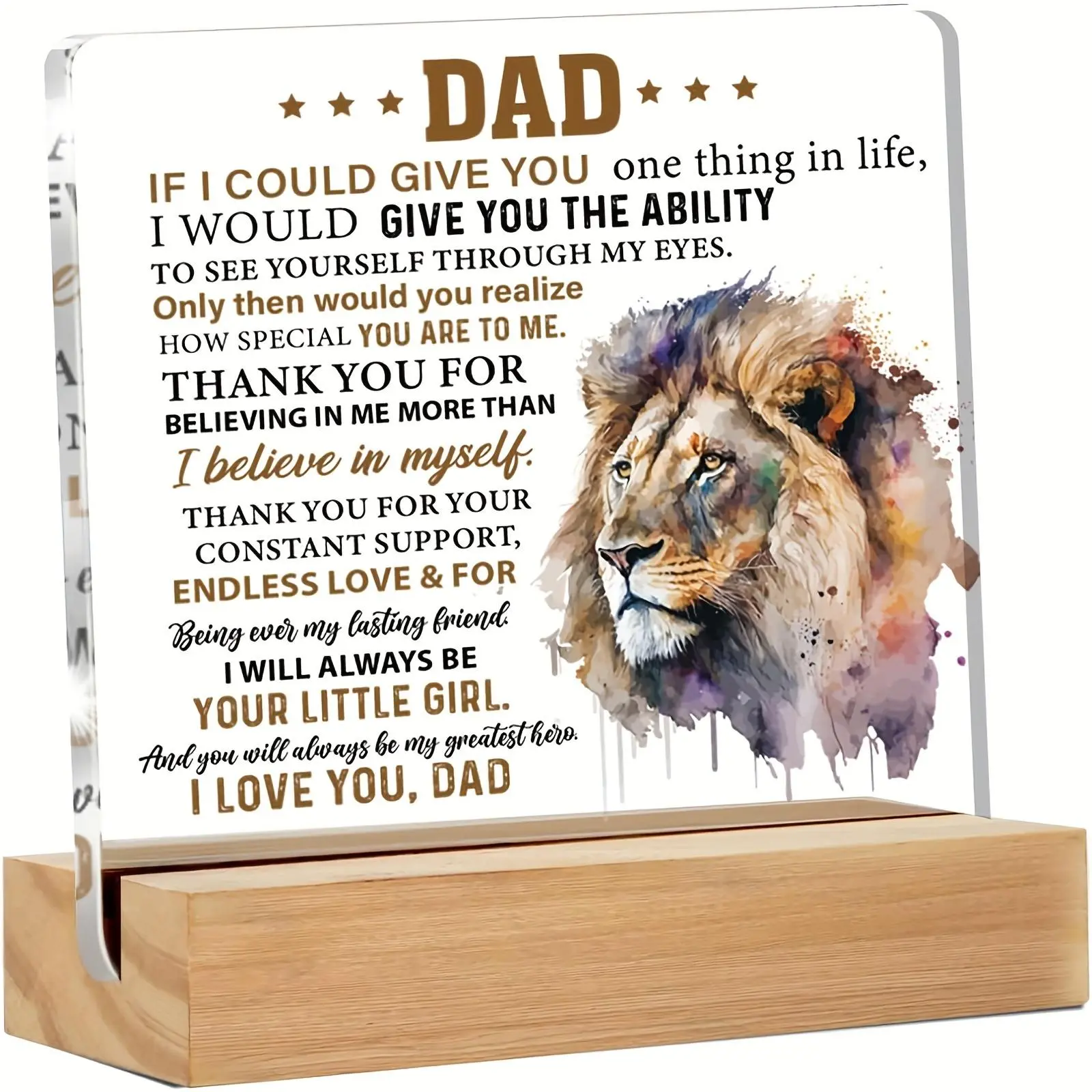 Lion Pattern Acrylic Desk Decor, Dad's Birthday Gift, I Love You Dad Acrylic Desk Decor, Home Decor Signs, Gift for Dad, Home Decor