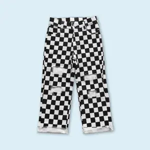 BlACK Checkered Toddler Girls Jeans Casual Wear Pants