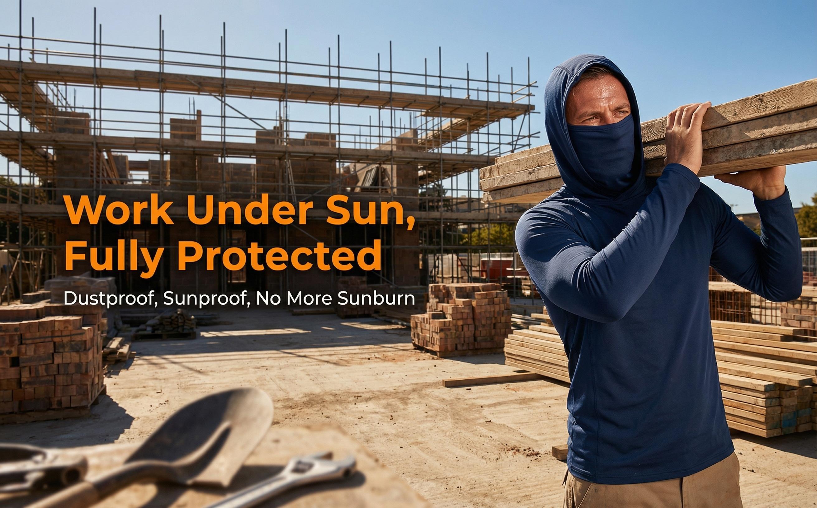 6-piece set men's outdoor work sun protection clothing with sun-blocking hoodie, featuring built-in face mask and neck guard, breathable long-sleeve hoodie