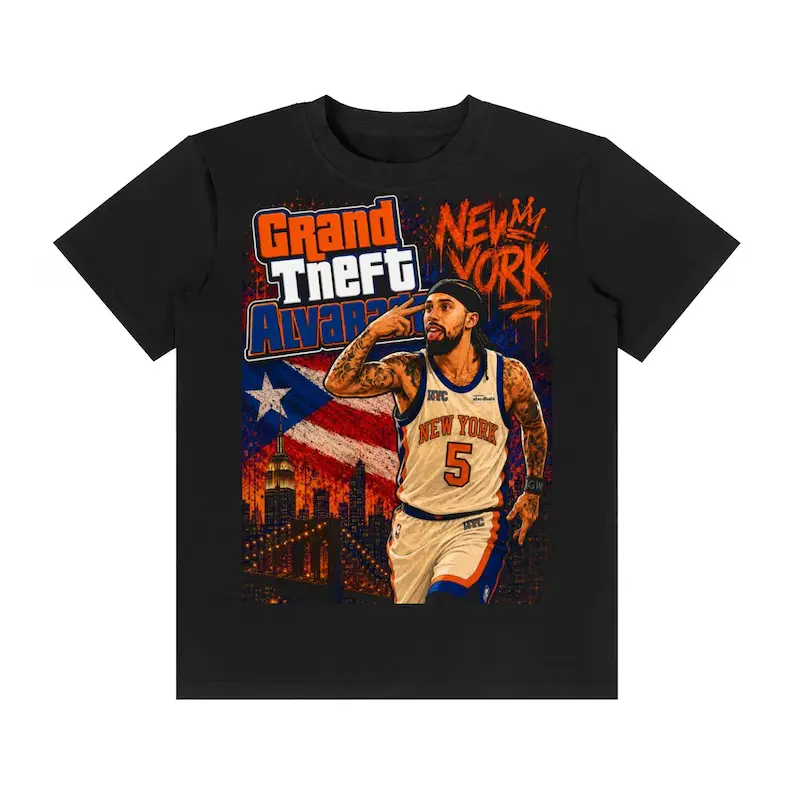 Unisex Pure Cotton Short-Sleeve Grand Theft Alvarado New York Basketball T-Shirt - Solid, Foldable, Smooth Soft Seamless Vintage Graphic, 2026 Champions Parade Fan Gift, All Season Casual Streetwear, Round Neck, Lightweight Top, Sporty Chic, Casual Wear