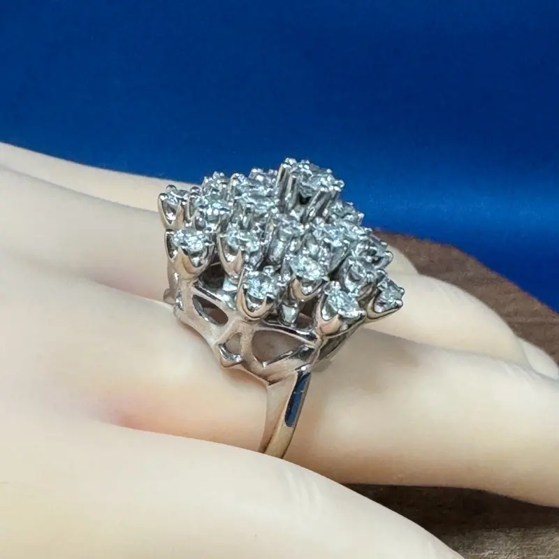 HUGE Antique Art Deco 3.25CTW Round Cut Diamonds Cocktailm Ring 14K VS/F 15.8grams