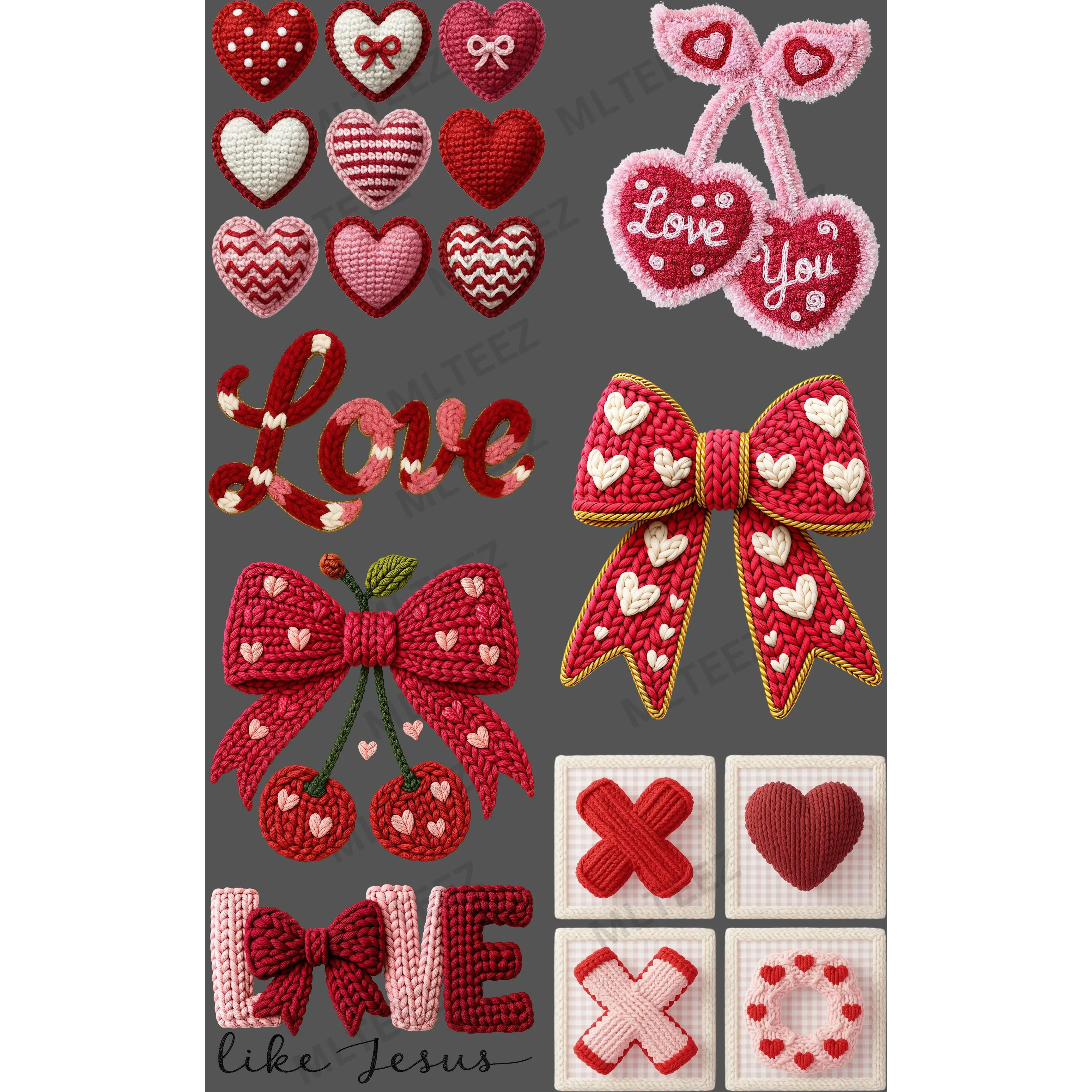 COQUETTE HEARTS LOVE YOU PREMADE GANGSHEET - 22X36 DTF TRANSFERS - DIRECT TO FILM