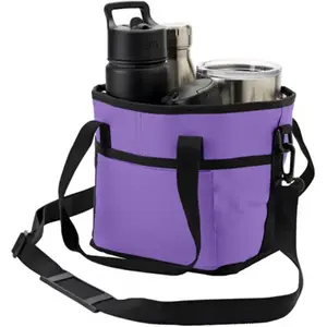 Four-Compartment Insulated Travel Cup Bag, Adjustable Strap, Detachable Compartments, Front Pocket, Ideal for Hiking, Sports, Travel, Office, Picnic
