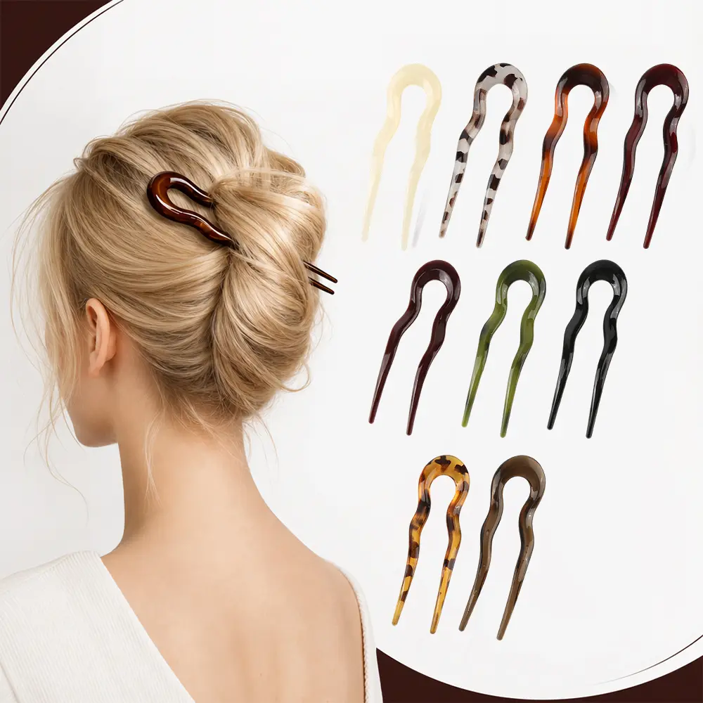 9 Packs U Shape Hair Forks for Long Thin Thick Hair,  French Style Hairpin Hair Sticks for Women Girls, Vintage Hairstyle Accessories