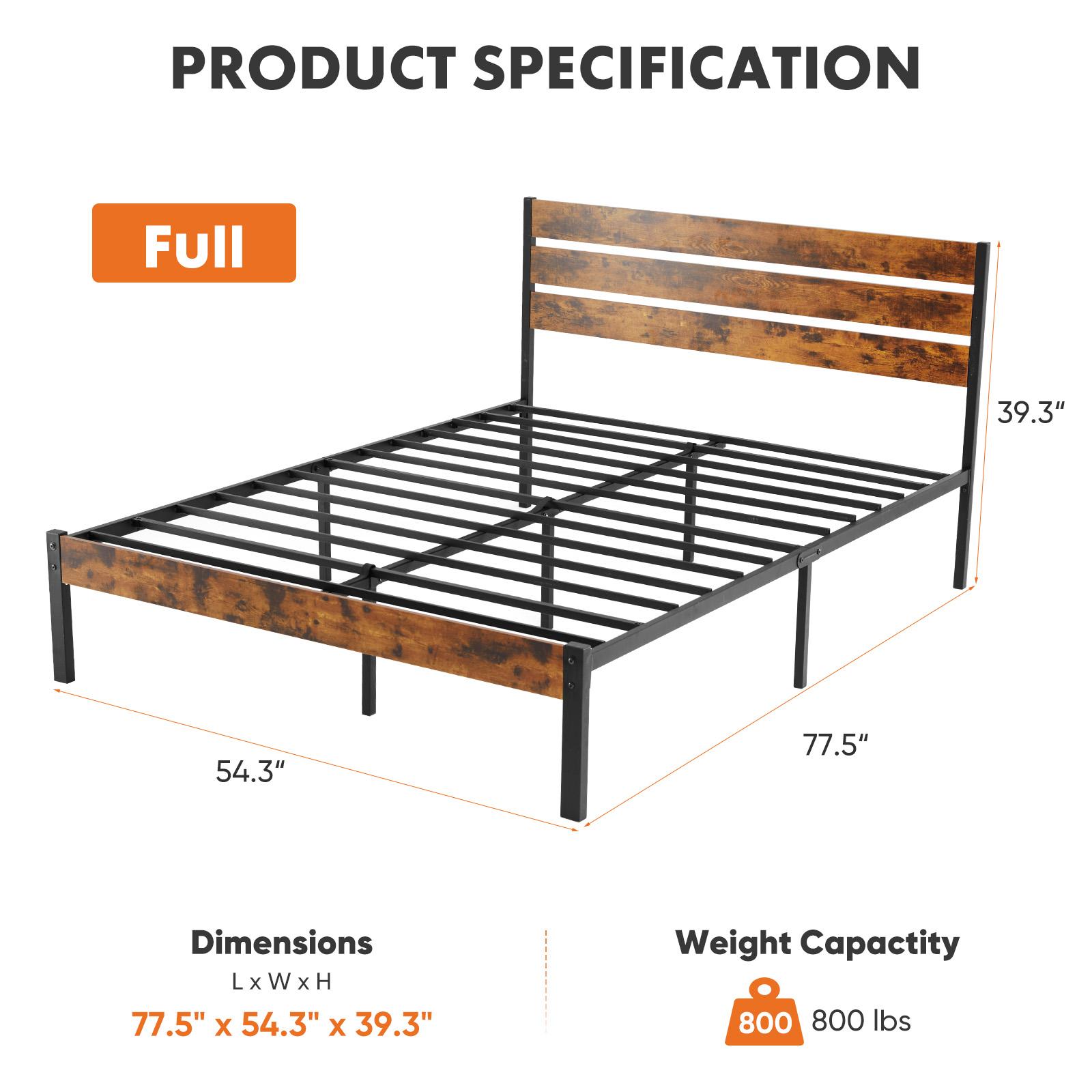 Metal Platform Bed Frame "Twin/Full/Queen"Mattress Foundation with Headboard and and Footboard, No Box Spring Needed with 800LBS Sturdy Wooden Slats Support