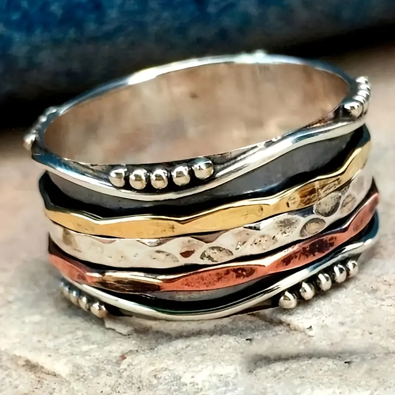 Women' Bohemian Retro Layered Metal Ring - Multi-Color Statement Suitable for Daily Wear & Parties, Layered Texture Ring for Parties, Gifts, Year-Round Versatile Accessory