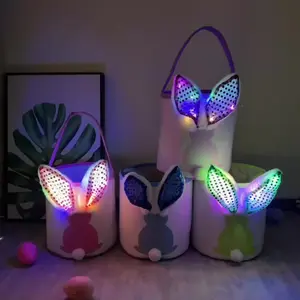 Children's Day Decorations 2026 New Children's Day Glowing Handheld Basket with Colorful LED Bunny Ears Children's Day Bucket Candy Gift Bag