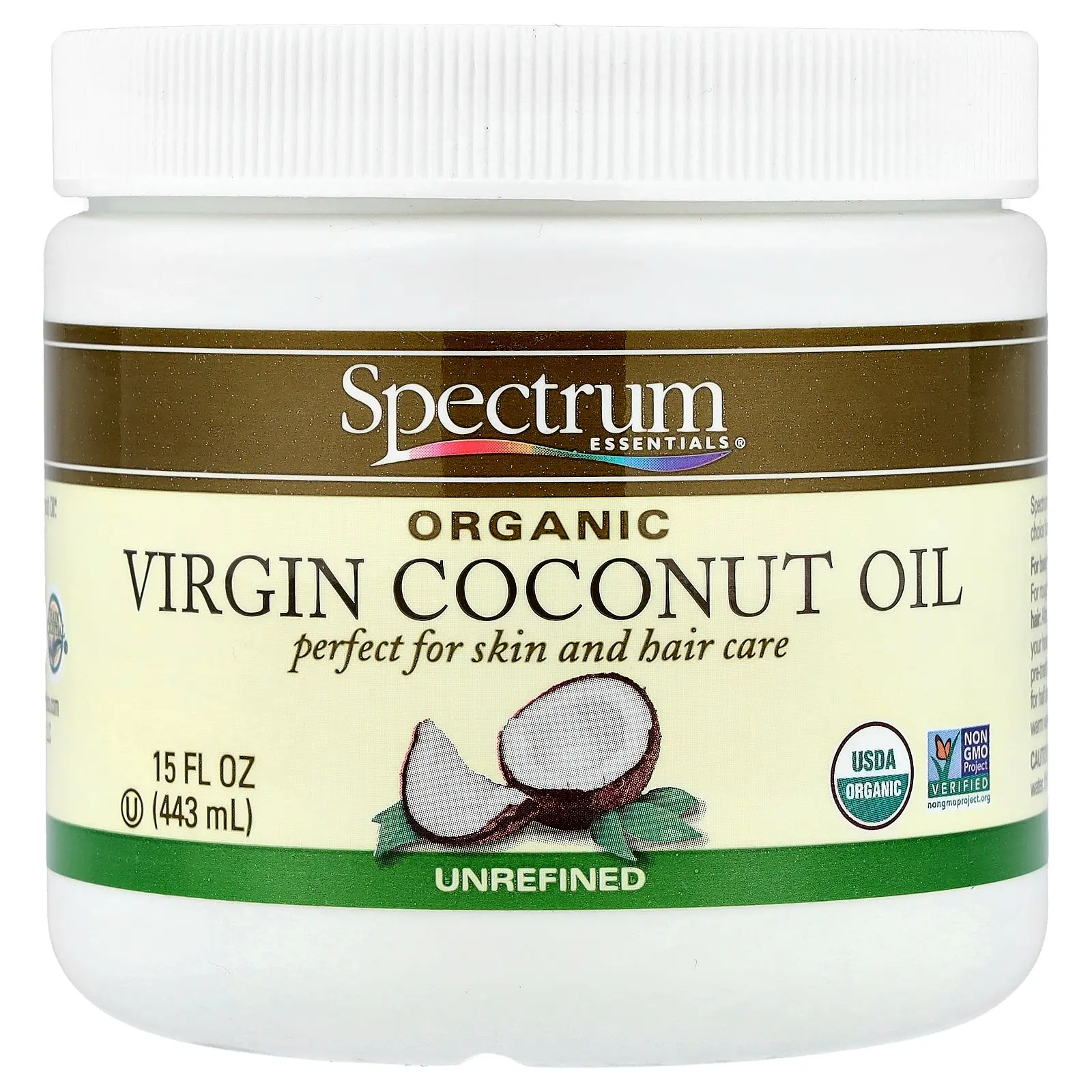Spectrum Essentials Organic Virgin Coconut Oil, Unrefined , 15 fl oz (443 ml)