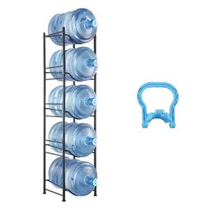 【Summervibes】VEVOR 5 Tiers Water Jug Holder,  5 Gallon Water Bottle Holder, Single Row Water Bottle Rack for 5 Bottles, Heavy Duty Water Jug Rack for Kitchen, Office, Living Room, Black Organiser Adjustable